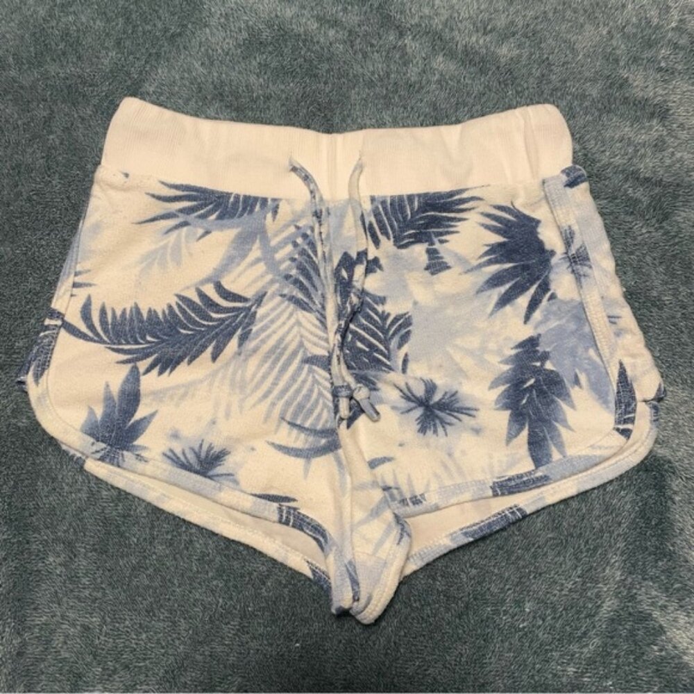 Women's Terry Cloth Beach Shorts With Blue and White Palm Leaf Print Size Small